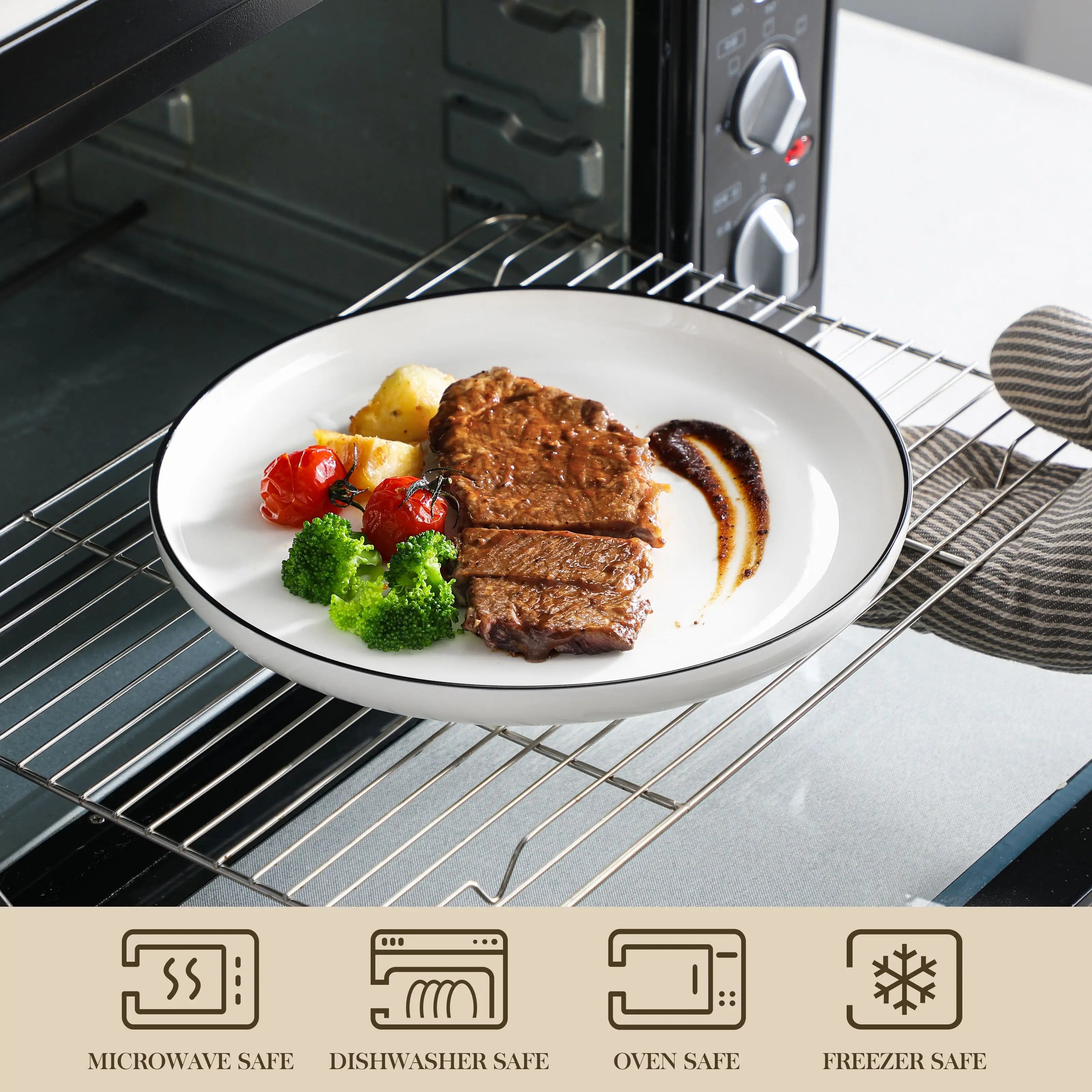 MALACASA Set Llestri Cinio Porslen Ymyl Du 24/48 Darn Platiau Ceramig MALACASA 6/12 Darn Platiau Cinio/Cawl/Pwdin/Gwasanaeth Bowlen ar gyfer 6/12