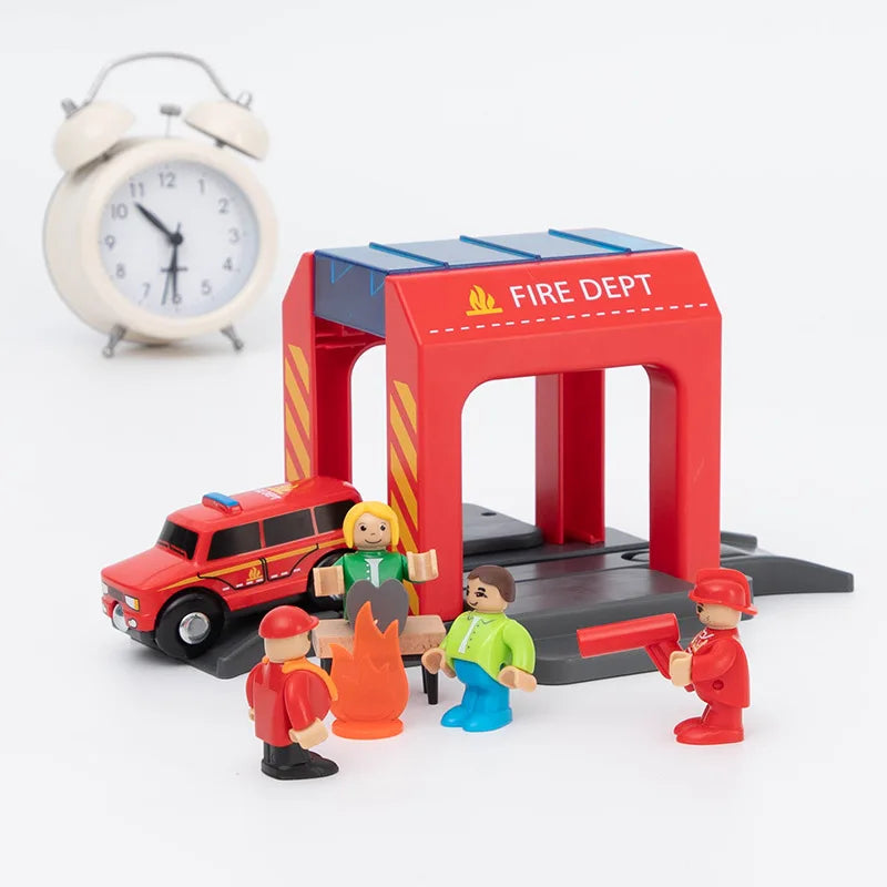 Set Police Thief Catching Building Block Suit Compatible With Wooden fire station playset with figures and toy truck.