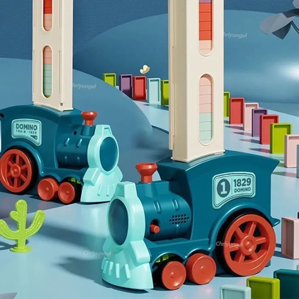 Domino Train for kids Automatic Laying Electric Car Colorful Dominoes with colorful dominoes set and accessories.