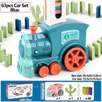 Domino Train for kids Automatic Laying Electric Car Colorful Dominoes set with various colored domino blocks.