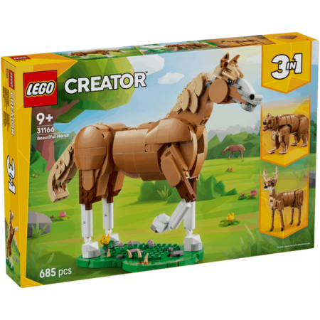 Set Lego Creator 3 yn 1 31166 Ceffyl Hyfryd y gellir ei Ailadeiladu ar gyfer Plant 9+ oed