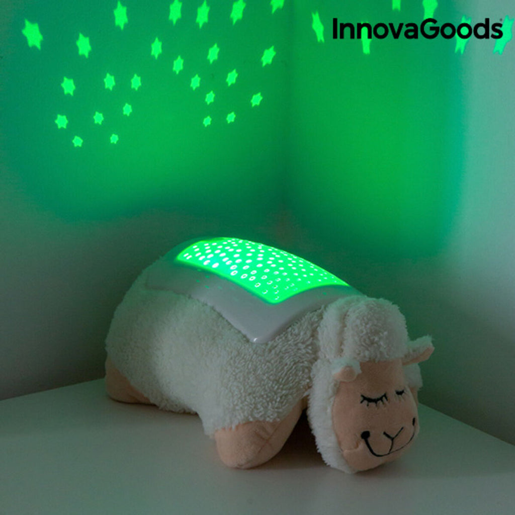 Plush Toy Projector Sheep InnovaGoods displaying a soothing star projection in a child's room.