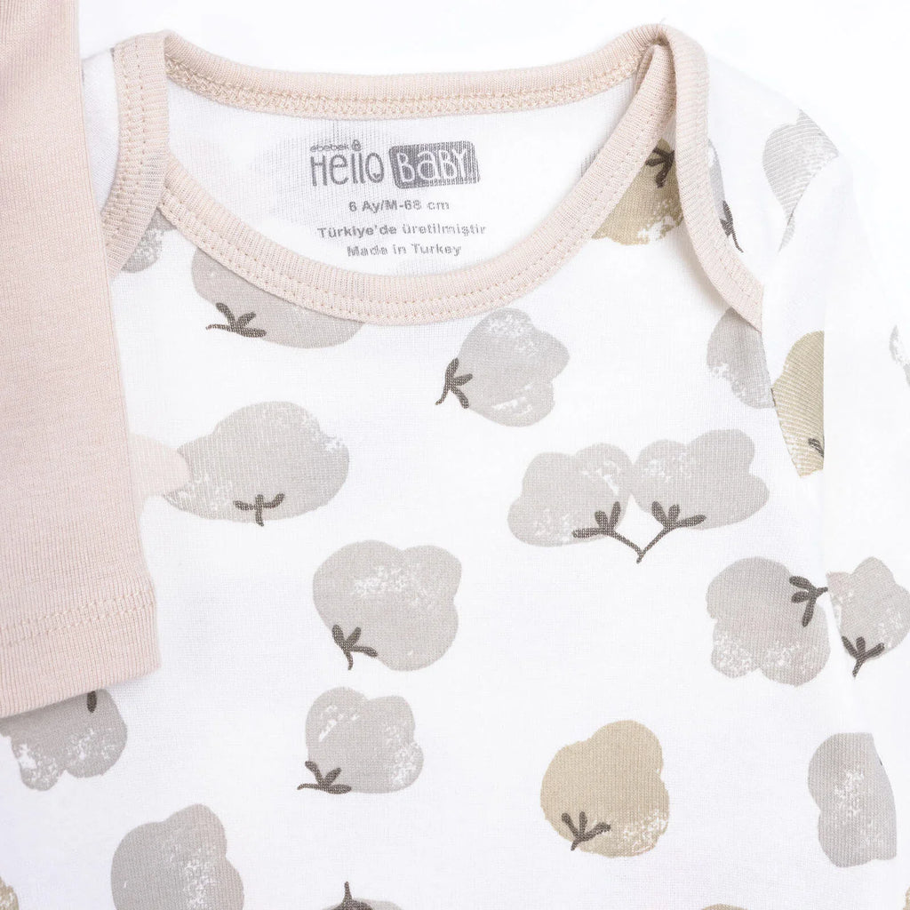 Bodysuit Llewys Hir i Ferched HelloBaby (2 ddarn) - Beige