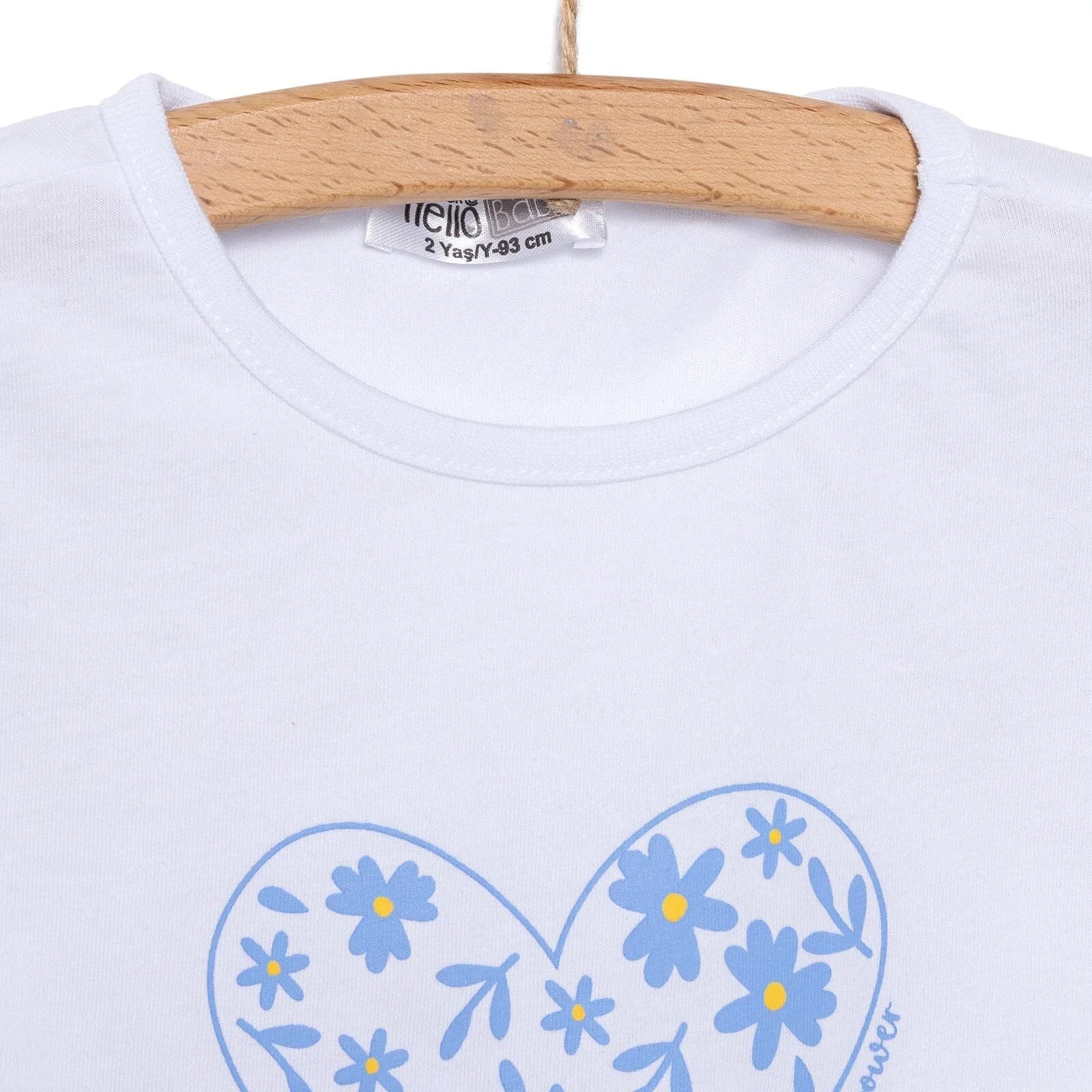 HelloBaby Girl Heart & Flower Patterned Short & T-shirt - Light Blue