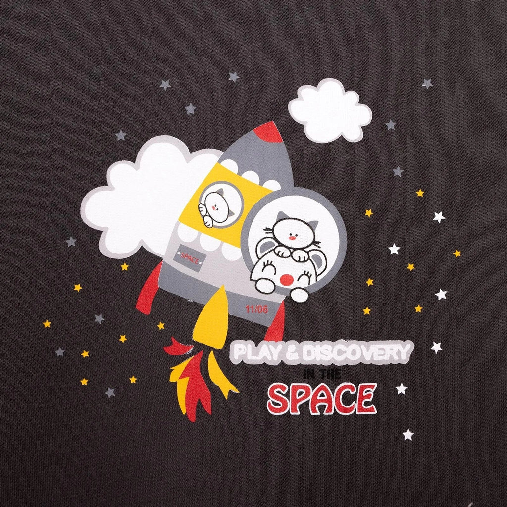 Crys Chwys HelloBaby Basic â Phrint Llew yn Rhydd o'r Gwaelod - Llwyd Tywyll