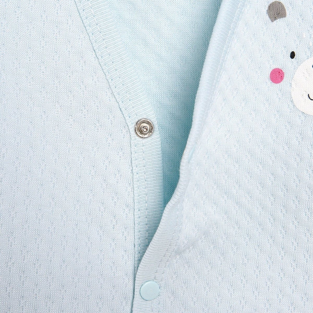 Gilet Gwau Bychan HelloBaby Basic i Fachgen - Glas Ysgafn