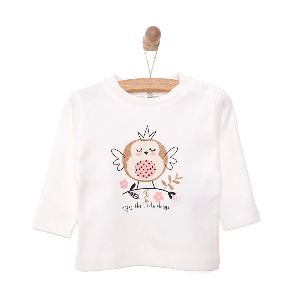 T-shirt Llewys Hir i Ferched HelloBaby - Ecru