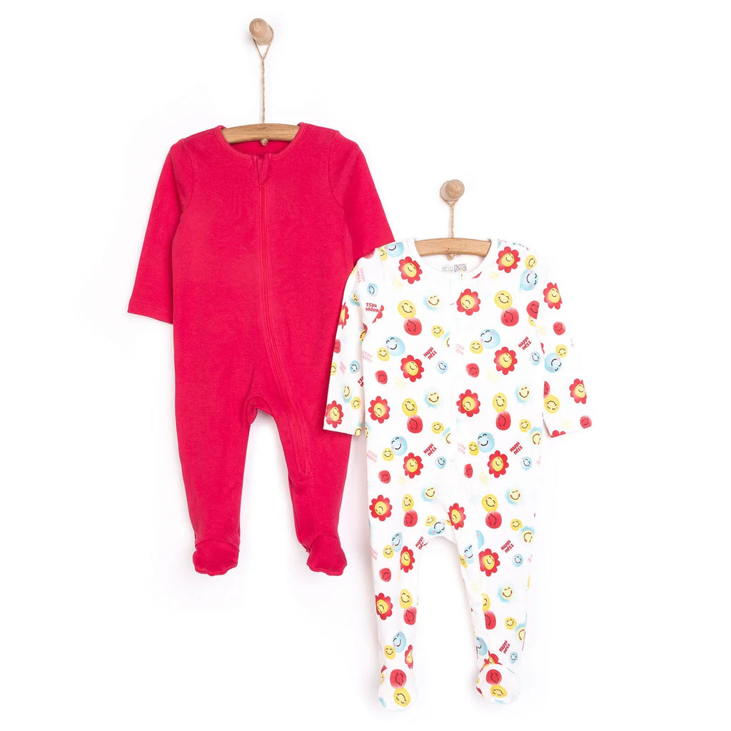 HelloBaby Newborn Girl 2 Piece Footed Jumpsuit - Pink