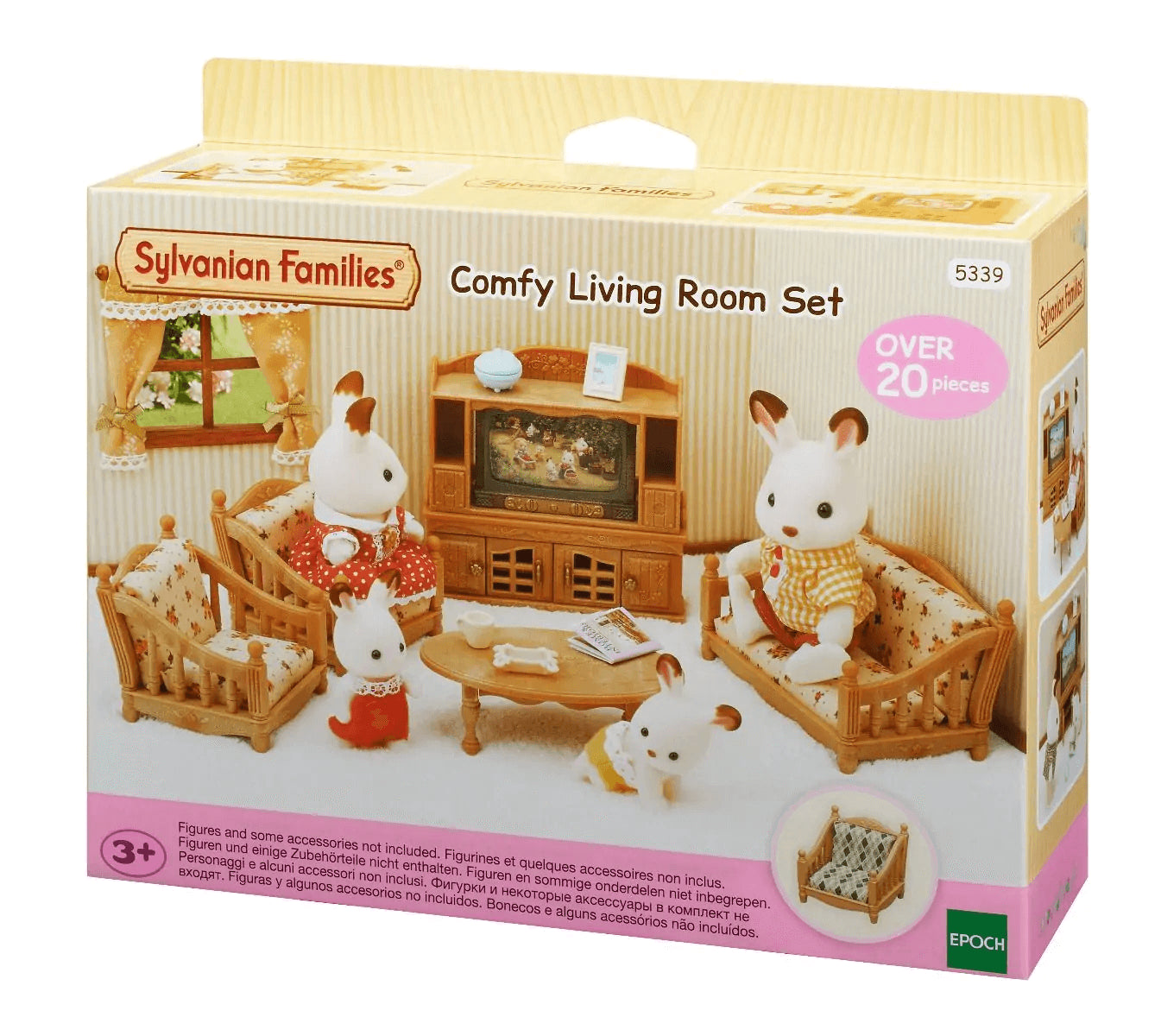 Set Dodrefn Ystafell Fyw Gyfforddus Sylvanian Families, ar gyfer plant 3 oed a hŷn.