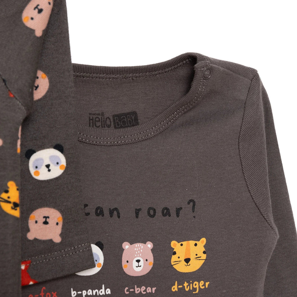 Siwtiau Corff Bachgen HelloBaby â Llewys Hir (Pecyn o 2) - Llwyd Tywyll