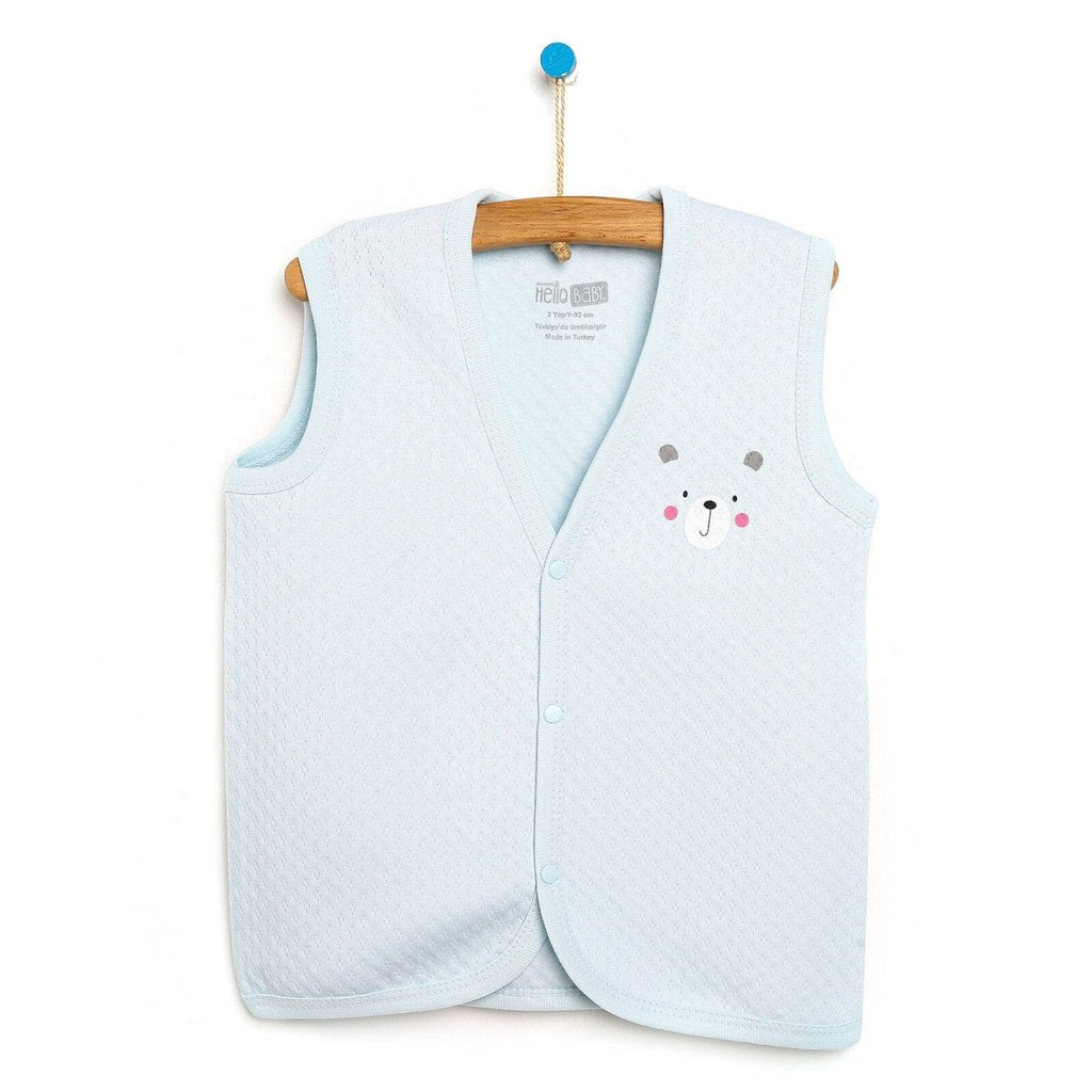 Gilet Gwau Bychan HelloBaby Basic i Fachgen - Glas Ysgafn