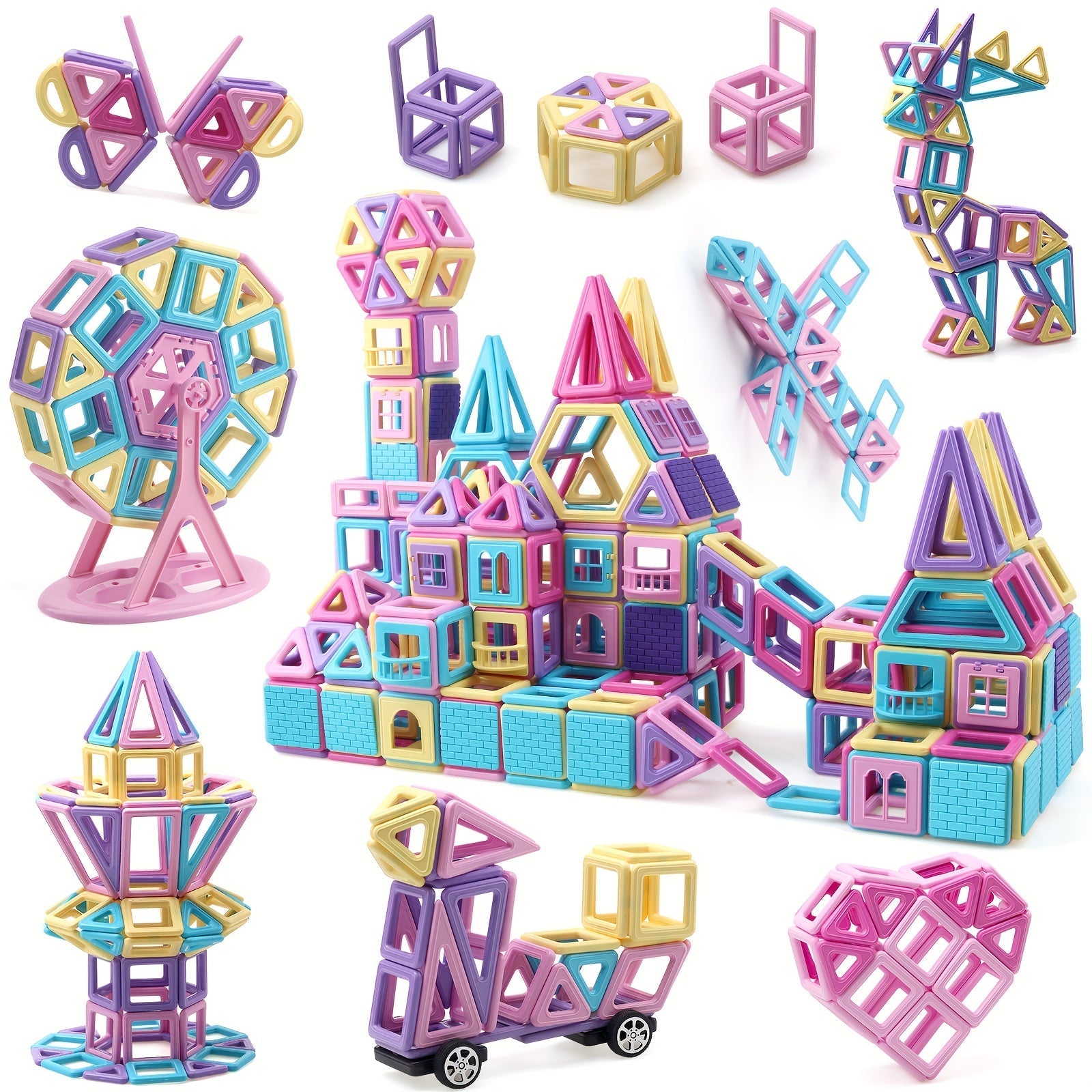 Set o Flociau Adeiladu Magnetig (165 o ddarnau i blant)