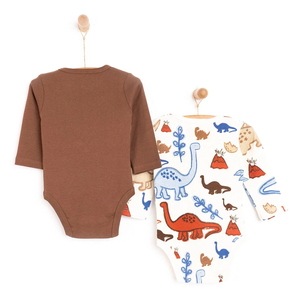 Siwtiau Corff Bachgen HelloBaby â Llewys Hir (Pecyn o 2) - Beige