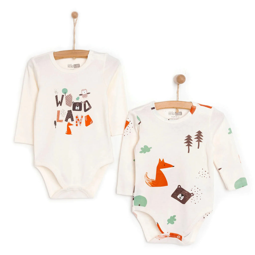 Siwtiau Corff Bachgen HelloBaby â Llewys Hir (Pecyn o 2) - Beige