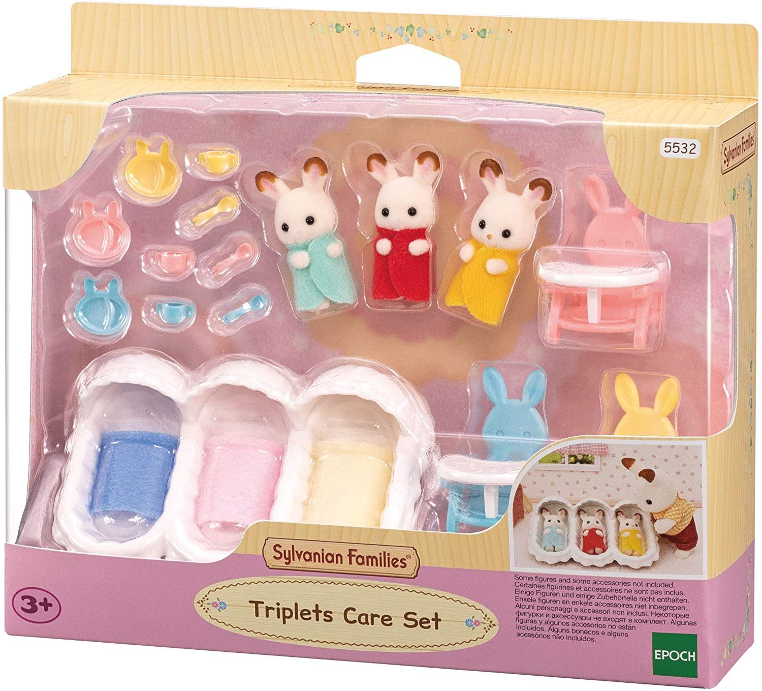 Set Gofal Triplets Cwningod Siocled Sylvanian Families ar gyfer Plant 3 Oed a Hŷn