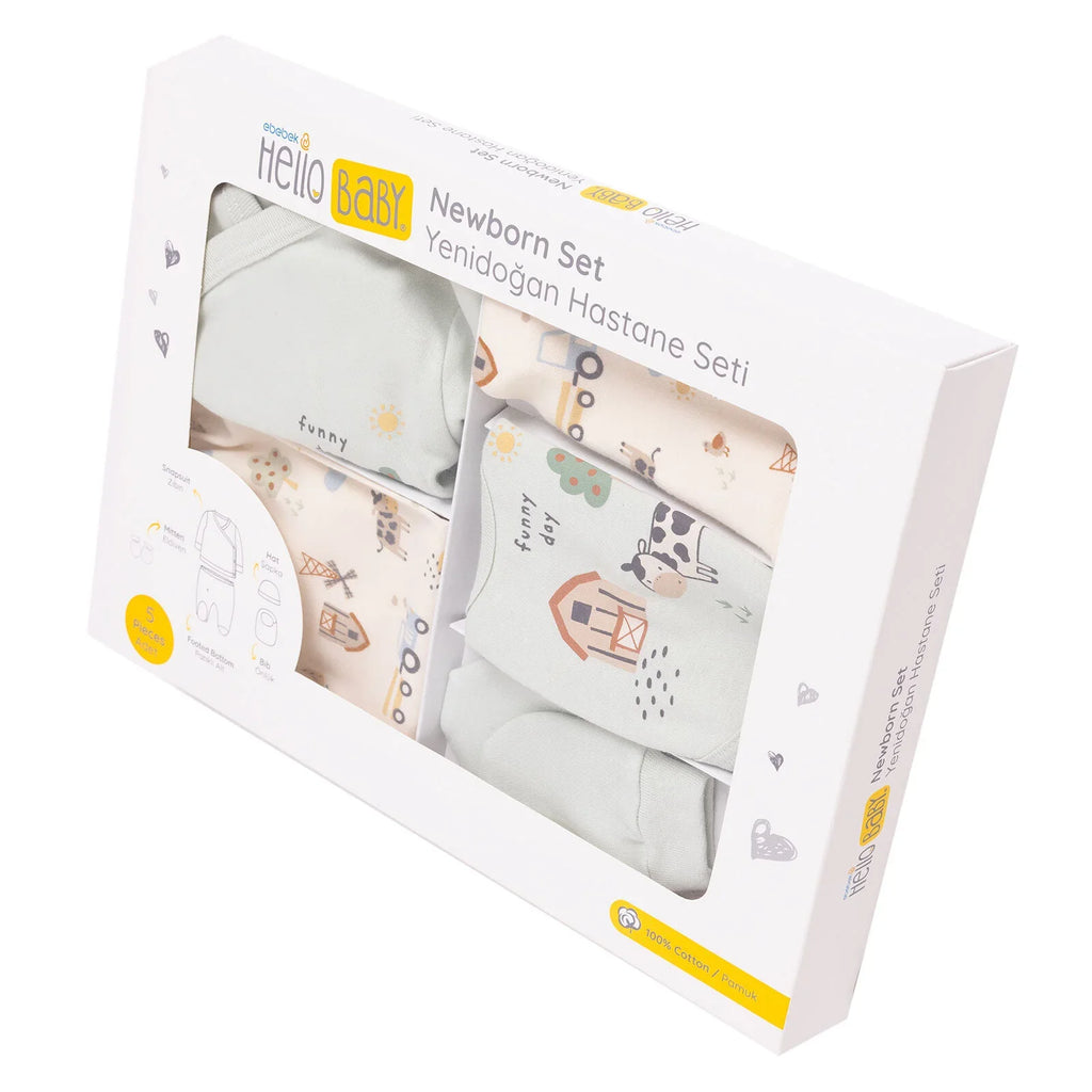 Set Rhodd i Faban Newydd HelloBaby 5 Darn - Gwyrdd