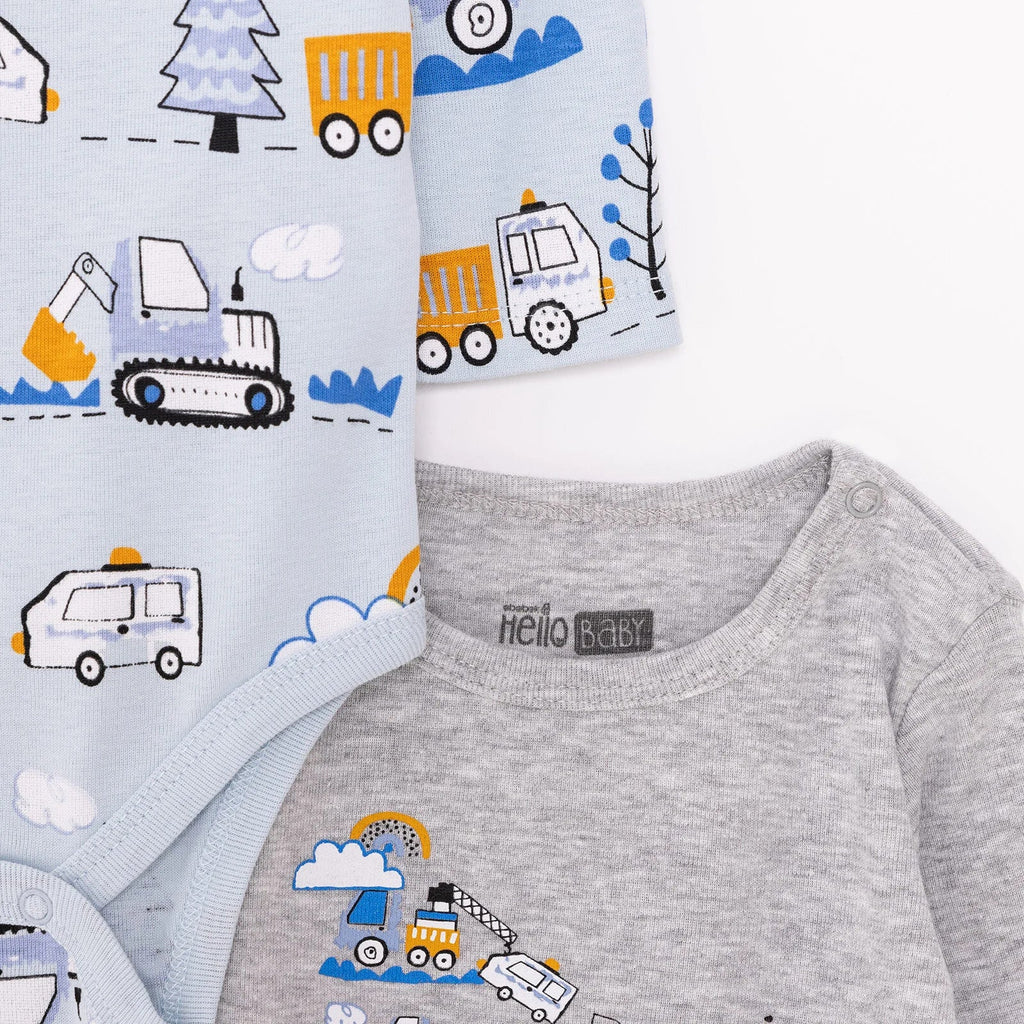 Siwtiau Corff Bachgen HelloBaby â Llewys Hir (Pecyn o 2) - Glas