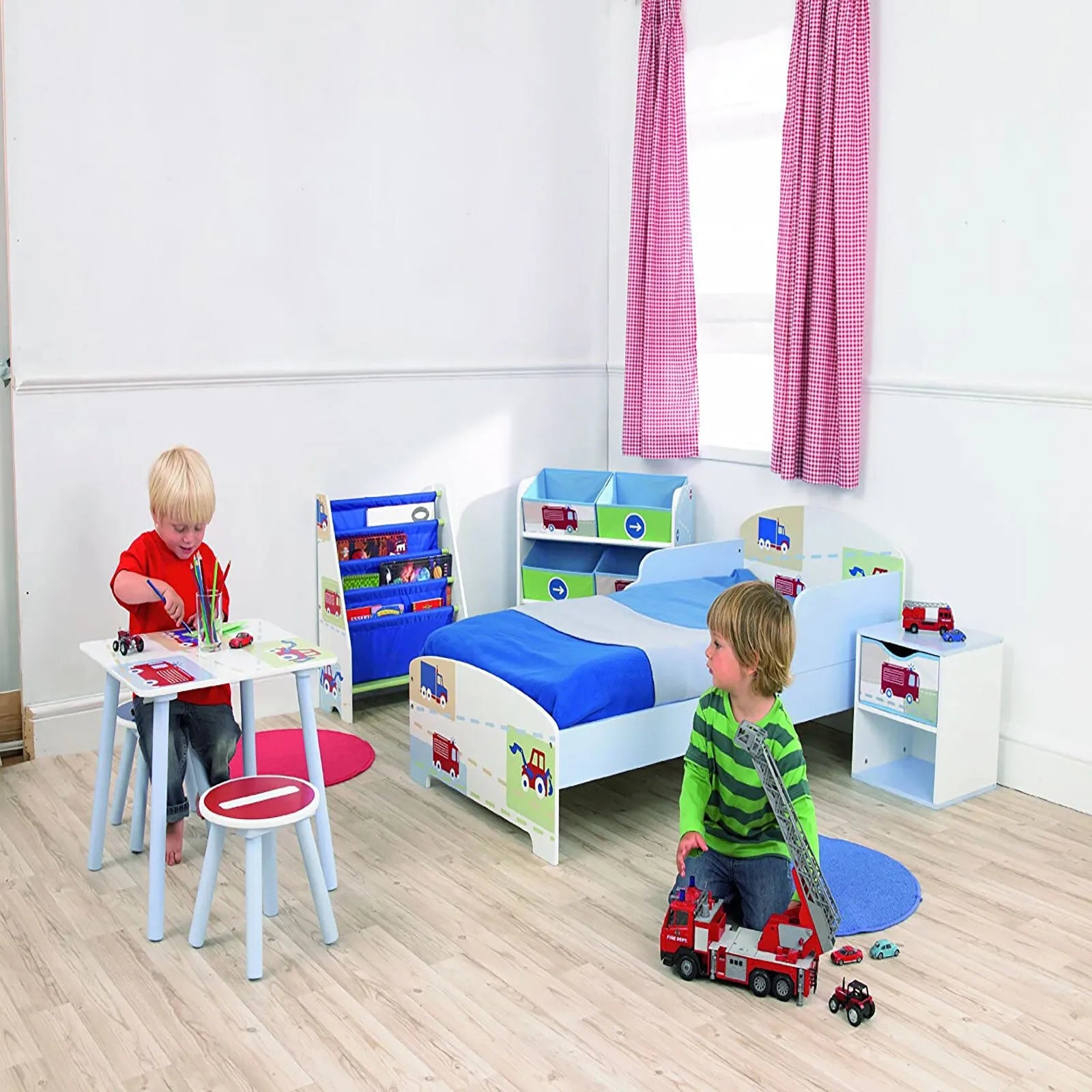 Uned Storio Teganau ar gyfer Ystafell Wely Plant Hello Home gyda 6 Bocs Storio o Ffabrig - Cerbydau