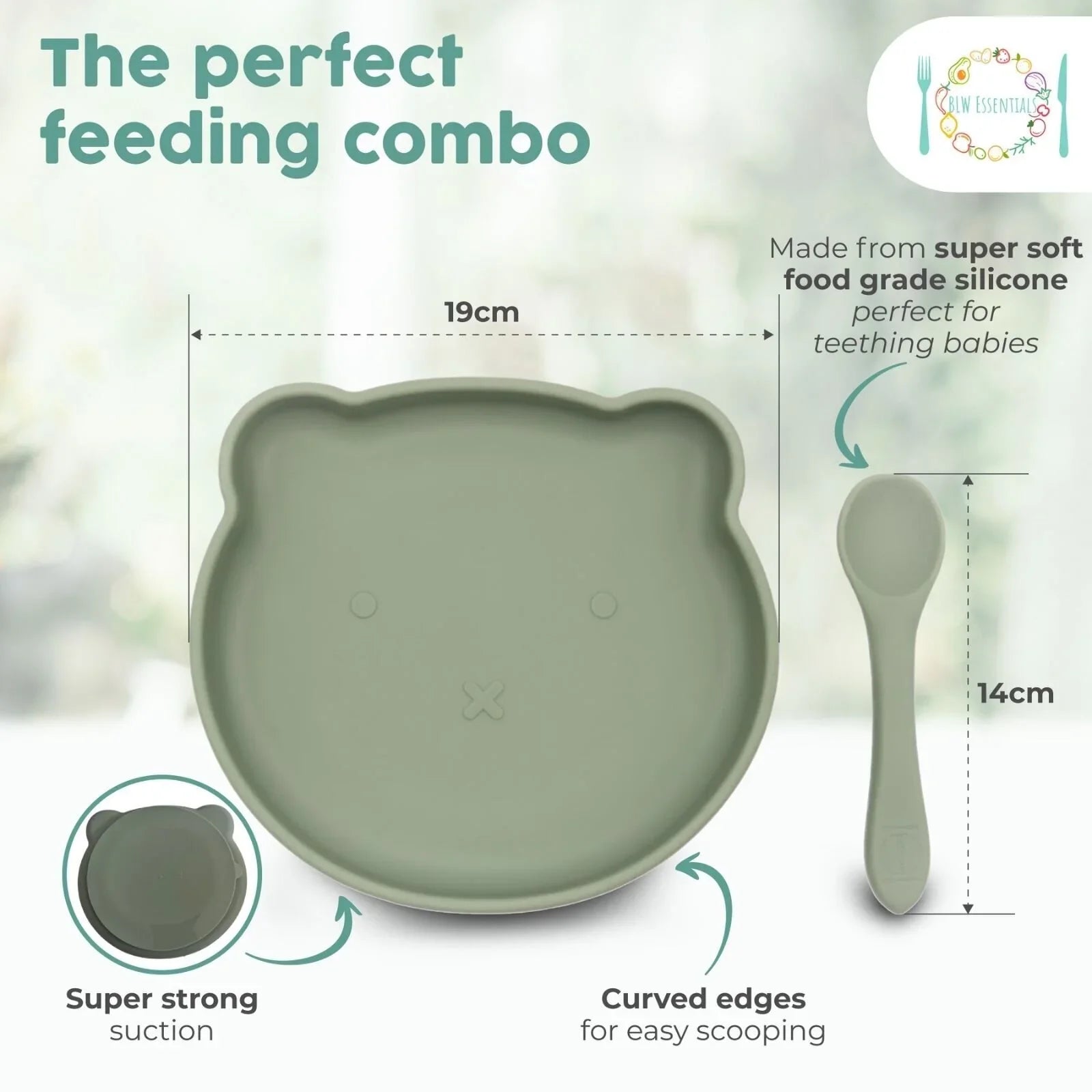 Plat a Llwy i Babanod BLW Essentials - Llwydwyrdd