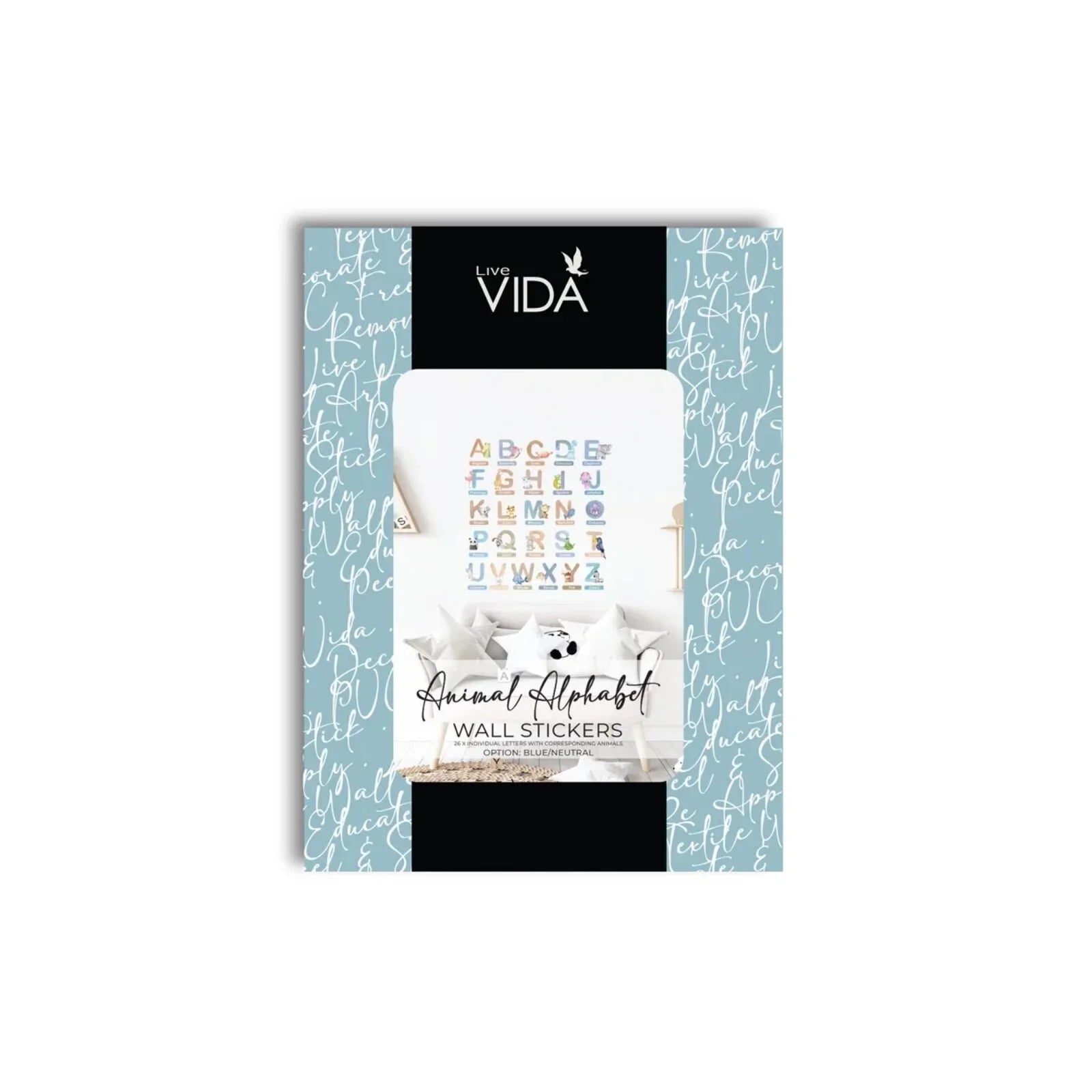 Sticeri Wal Abecedari Live Vida gyda Ffigurau Anifeiliaid 26 pcs - Glas