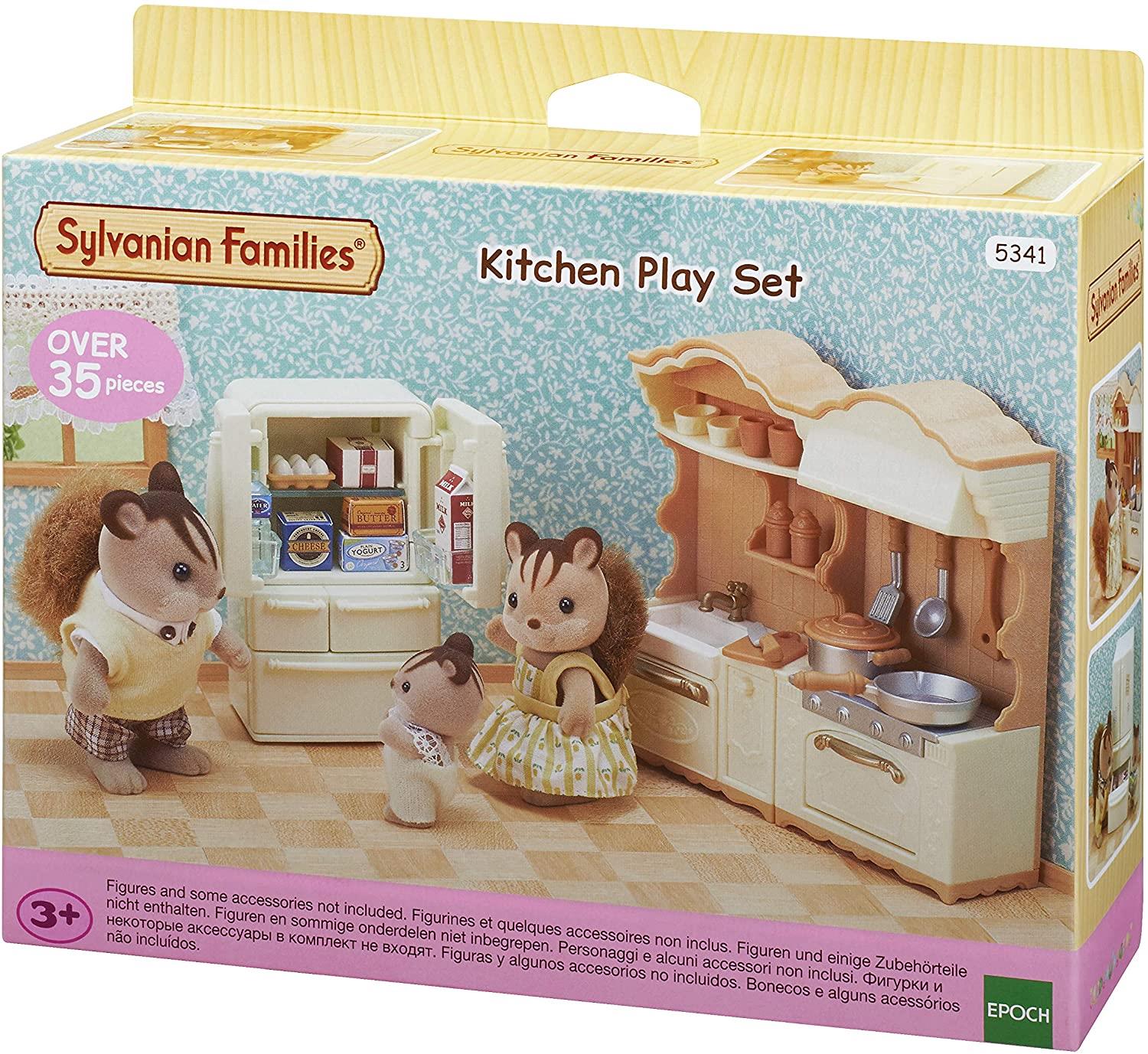 Set o ddodrefn cegin Sylvanian Families ar gyfer chwarae, addas i blant 3 oed a hŷn.