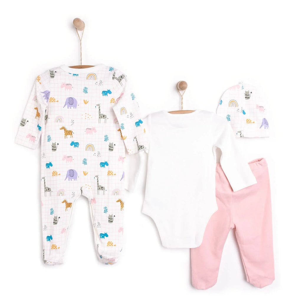 Set Cychwynnol 4 Darn HelloBaby Unisex i Fabanod Newydd - Pinc Golau