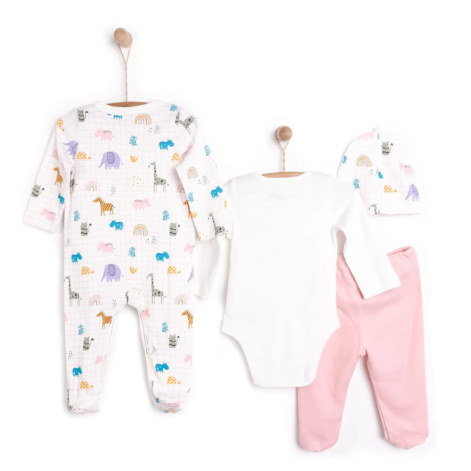 Set Cychwynnol 4 Darn HelloBaby Unisex i Fabanod Newydd - Pinc Golau