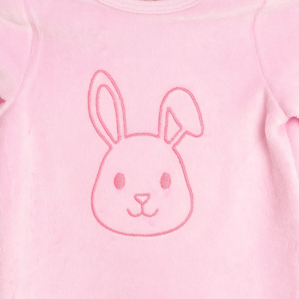 Siwmpsuit traed melfed HelloBaby ar gyfer babanod newydd-anedig o'r pł, lliw pinc.