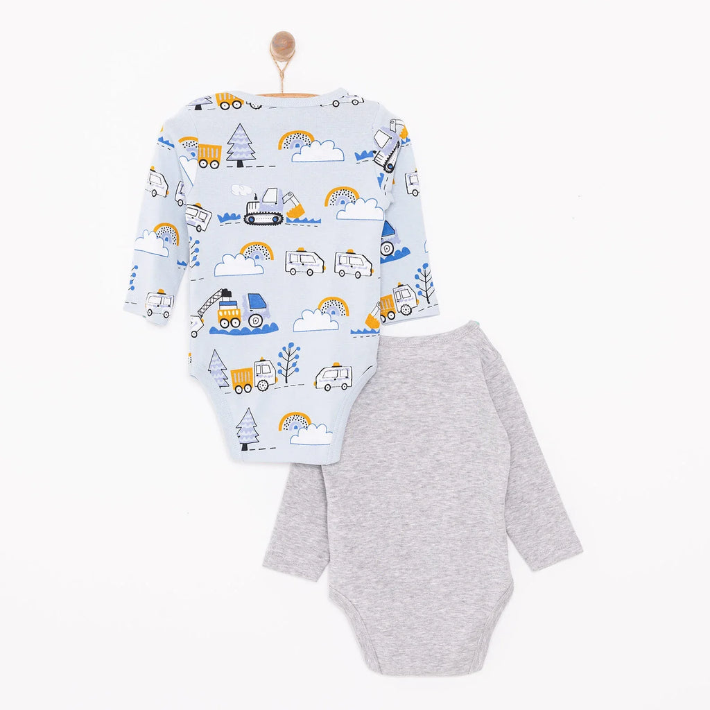 Siwtiau Corff Bachgen HelloBaby â Llewys Hir (Pecyn o 2) - Glas