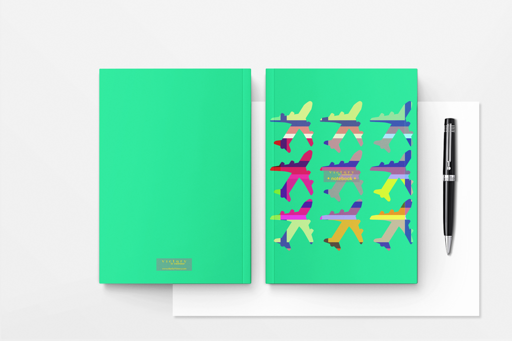 Balŵn Awyr Gynnes + Hedfan Gyda Fi! Set o 2 Lyfrnod Teithio Maint A5, Buddugoliaeth mewn Llesiant